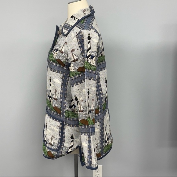 NWOT Blair Lighthouse Tapestry Chore Coat XL Sailboat Jacket Pockets Shacket Vtg - Picture 5 of 9
